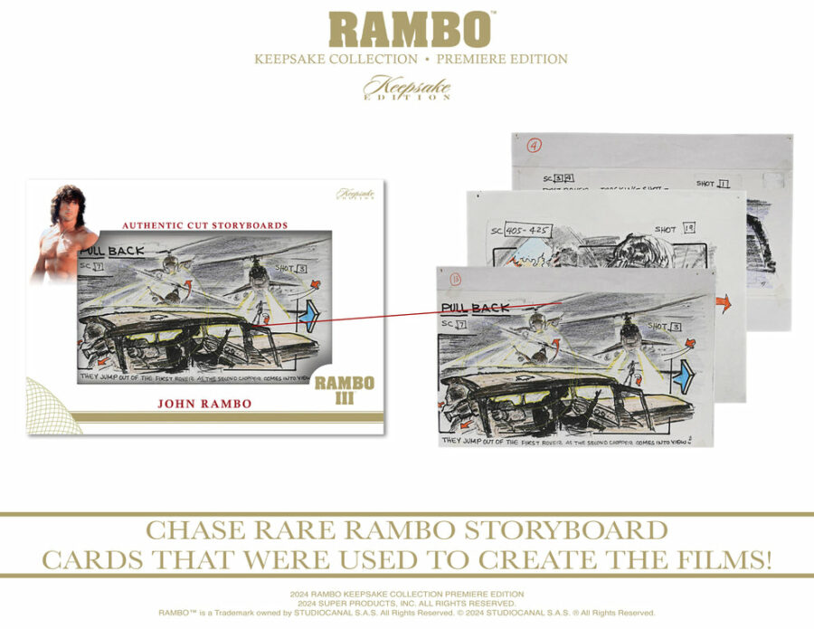 Boîte cartes Rambo I–III – 1 carte Relic encapsulée + 1 pack de 5 cartes – Image 4