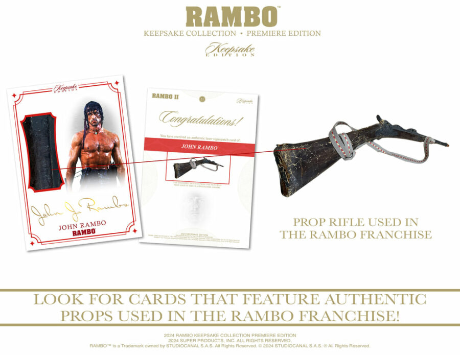 Boîte cartes Rambo I–III – 1 carte Relic encapsulée + 1 pack de 5 cartes – Image 2